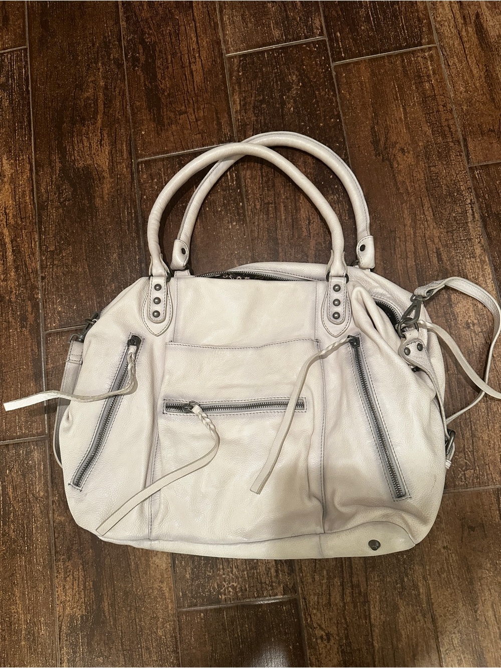 Free People Emerson satchel “salt” color, Leather with Zip Accents